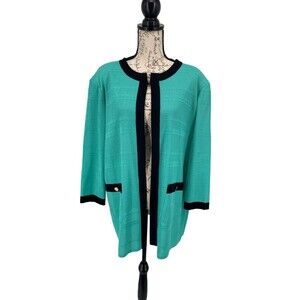 MISOOK Pretty Tipped Aqua Green Textured Sweater Jacket Plus 3X